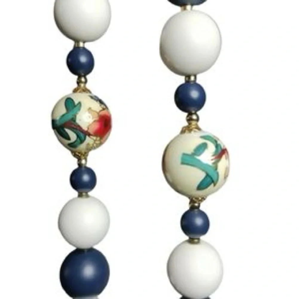 Folk Art-Cloisonne Vintage Beaded Painted Japan Necklace & Earring Set